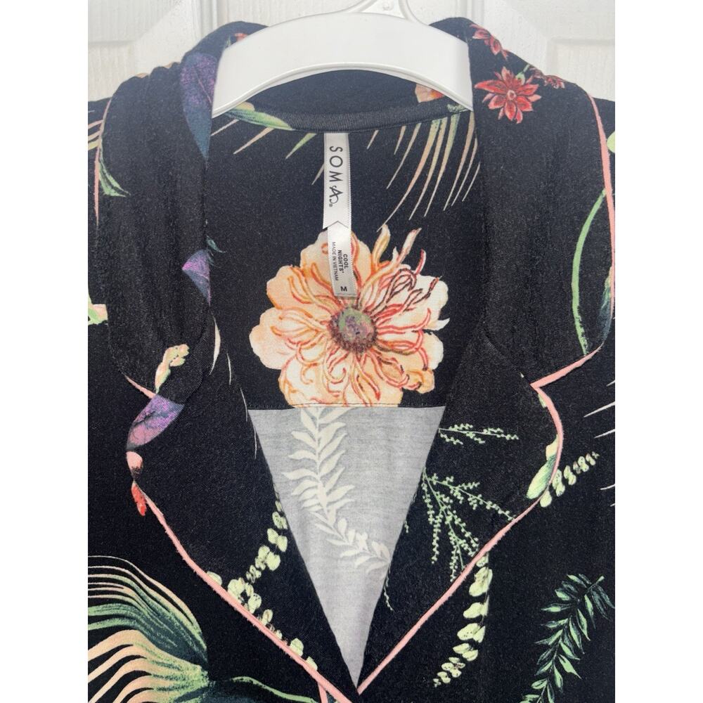 Soma Cool Nights Tropical Floral Piped Short Sleeve Top Pants PJ Set M/L - Picture 6 of 13